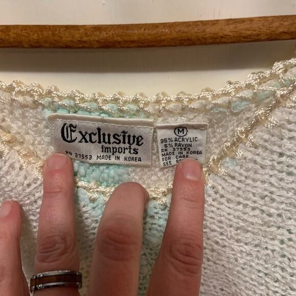 Vintage VTG 80s Exclusive Imports v-neck sweater pastel embroidered and sequined - Picture 4 of 5